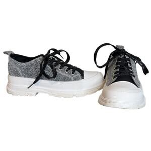TRUE‎ RELIGION Janis Black Glitter Chunky Sneaker Lace Up Women’s Size 6